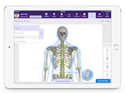 virtual exam room skeleton diagram in EMA for pain management