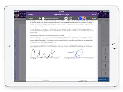 electronically signing a patient consent form for pain management procedure in EMA