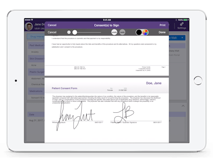 electronically signing a patient consent form for laser in EMA