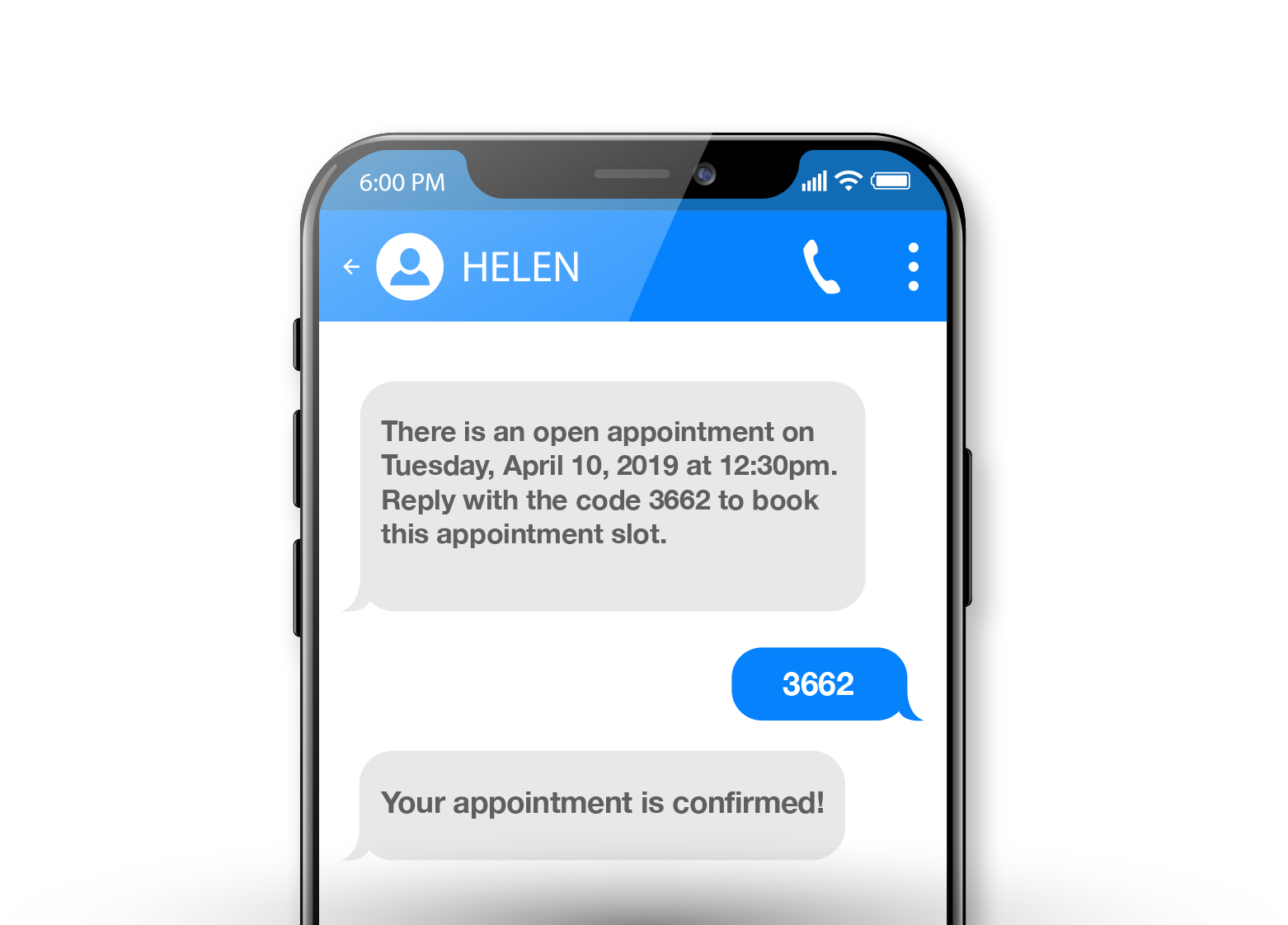 Smartphone screen showing a telehealth appointment