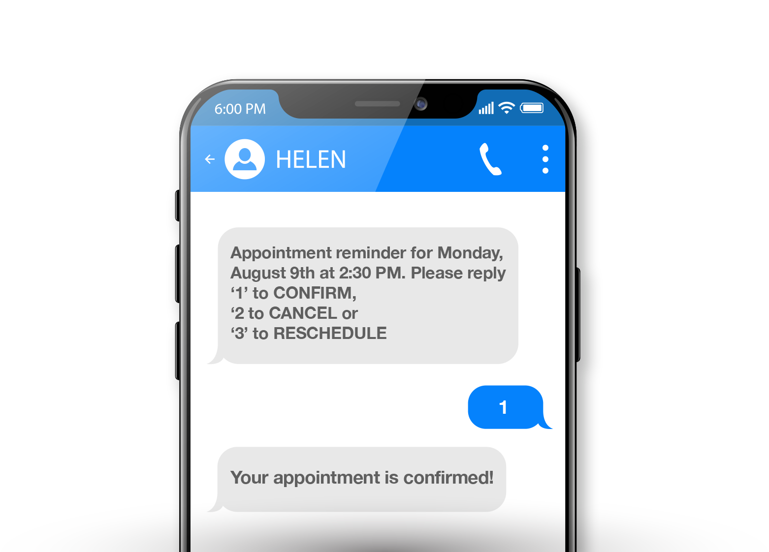 Smartphone showing text with patient reminder