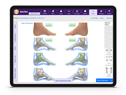 Screen showing anatomical atlas images of feet