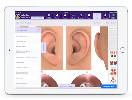selecting impressions in EMA for otolaryngology on iPad