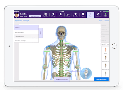 virtual exam room skeleton diagram in EMA for pain management