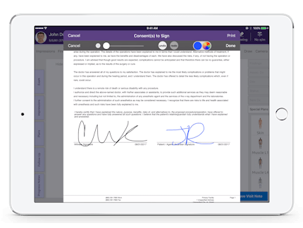 electronically signing a patient consent form for pain management procedure in EMA