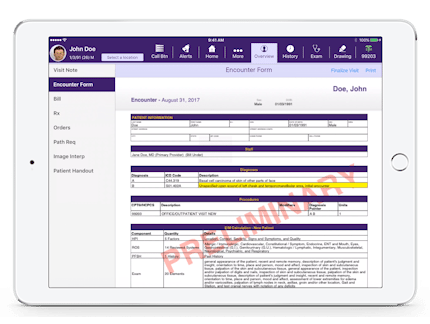 ICD-10 and CPT codes and modifiers populated on EMA encounter form