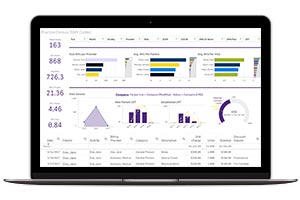 staff looking at healthcare data analytics reports on desktop staff looking at healthcare data analytics reports on desktop