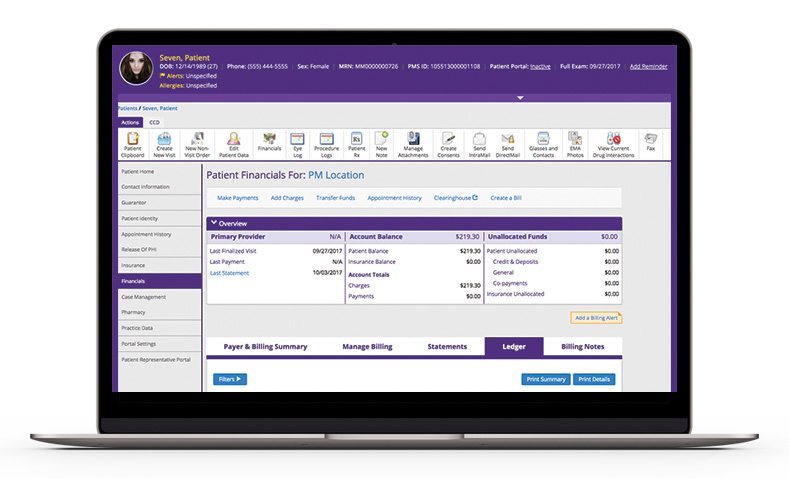 Patient financials on laptop