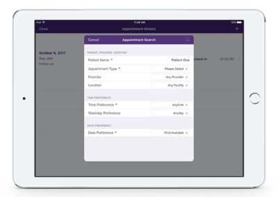 Appointment Finder in practice management on iPad