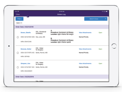 a picture of ophthalmology surgery orders in EMA, an ophthalmology EHR for ophthalmologists