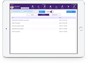 Prescription History on iPad showing past prescriptions, dosages and dates