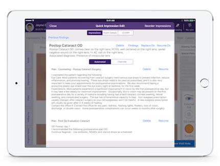 a picture of post op cataract OD notes in EMA EHR software for ophthalmologists a picture of post op cataract OD notes in EMA EHR software for ophthalmologists