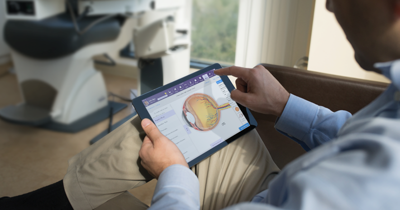 ophthalmologist using an iPad ophthalmology EHR system