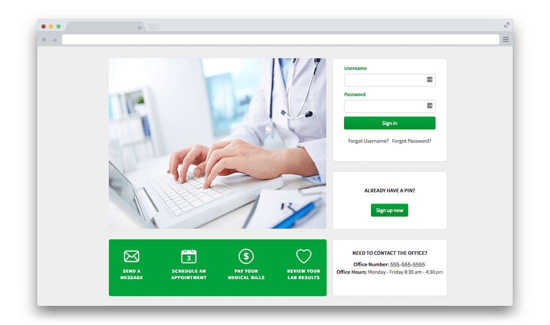 patient portal login screen with gastroenterologist typing on the keyboard