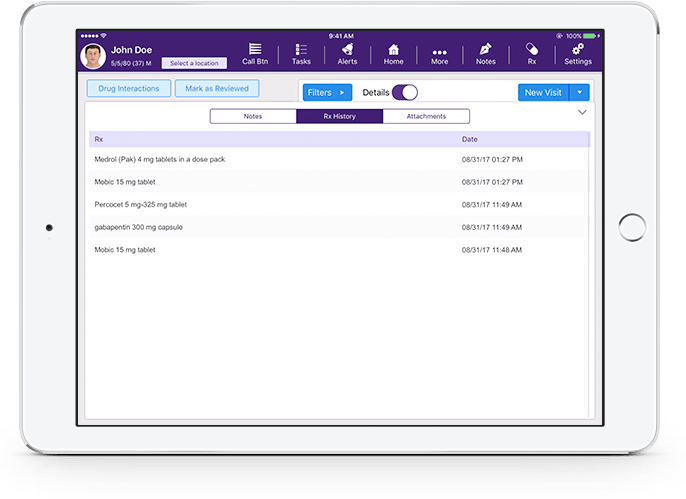 Prescription History on iPad showing past prescriptions, dosages and dates Prescription History on iPad showing past prescriptions, dosages and dates
