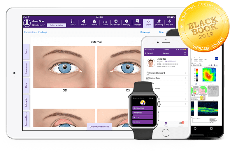 modmed ophthalmology EHR and software suite for iPad, iPhone, Android phone and Apple Watch with 2019 Black Book seal modmed ophthalmology EHR and software suite for iPad, iPhone, Android phone and Apple Watch with 2019 Black Book seal
