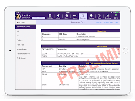 EMA encounter form populated with ICD-10 and CPT codes and modifiers EMA encounter form populated with ICD-10 and CPT codes and modifiers