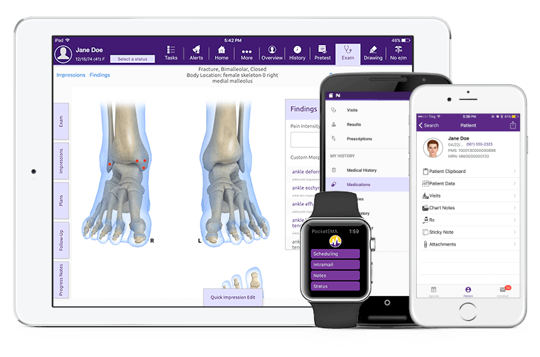 modmed Pain Management software suite on iPad, iPhone, Android phone, and Apple Watch modmed Pain Management software suite on iPad, iPhone, Android phone, and Apple Watch