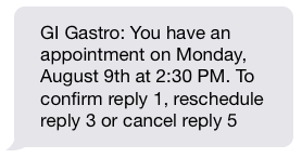text message confirming gastroenterology appointment text message confirming gastroenterology appointment