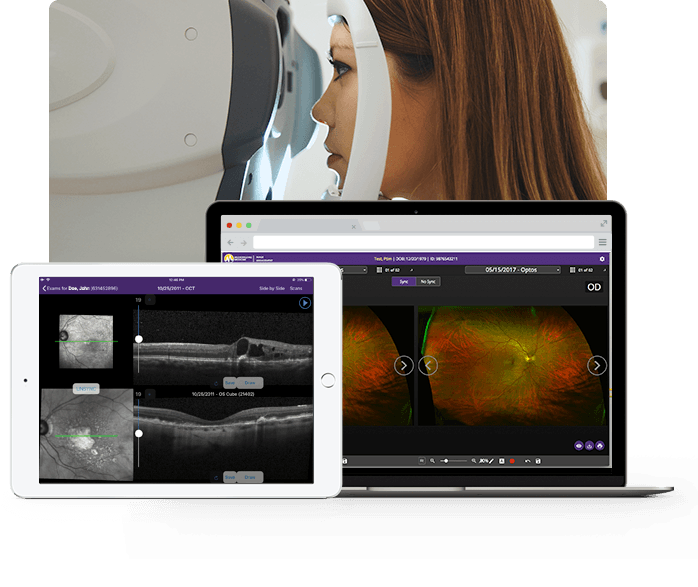 patient behind ipad and laptop with eyeball x rays patient behind ipad and laptop with eyeball x rays