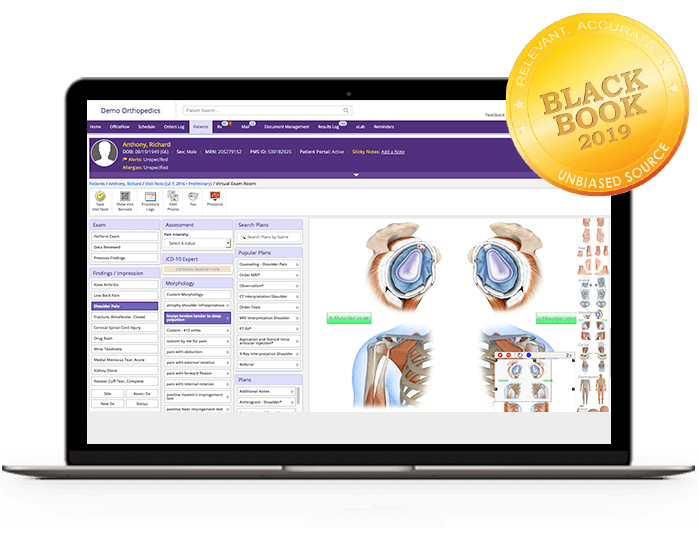 ModMed Orthopedics software laptop with Black Book seal