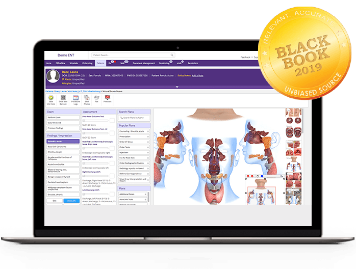 ModMed Otolaryngology software laptop with Black Book seal