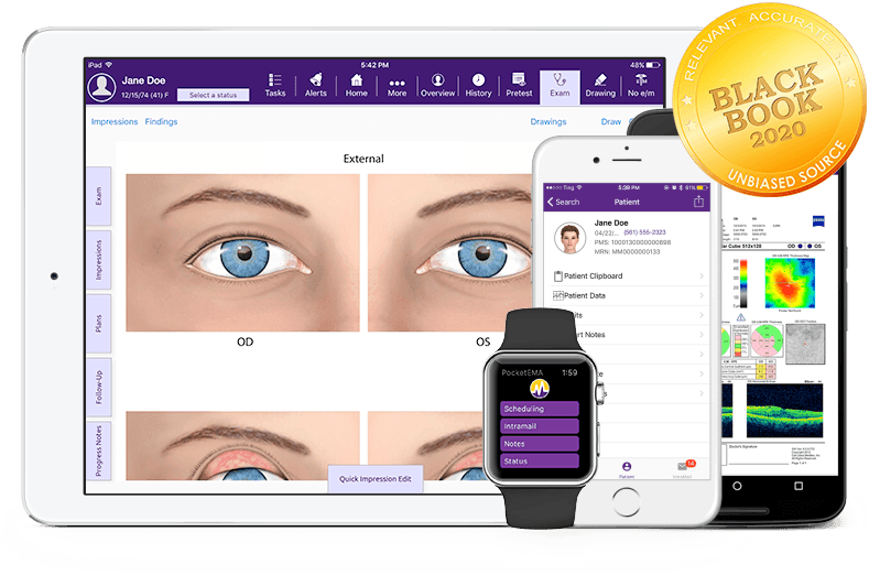 modmed ophthalmology EHR and software suite for iPad, iPhone, Android phone and Apple Watch with 2019 Black Book seal modmed ophthalmology EHR and software suite for iPad, iPhone, Android phone and Apple Watch with 2019 Black Book seal
