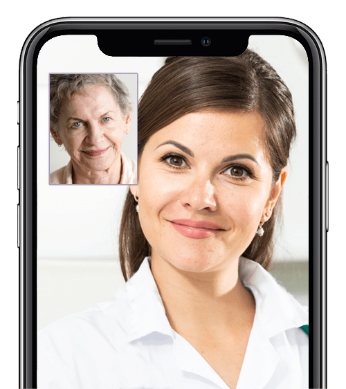 Image of female physician conducting telehealth visit on cell phone with female patient