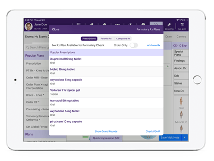 Prescription History on iPad showing past prescriptions, dosages and dates