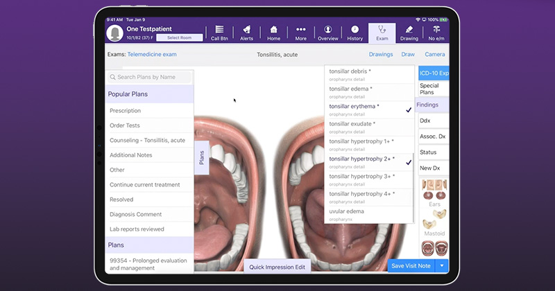 Otolaryngology screenshot in EHR