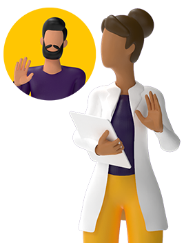 Physician and patient waving to each other