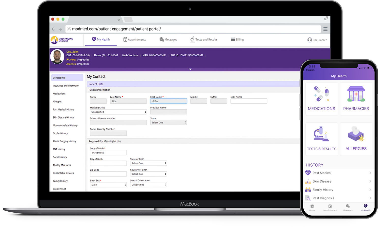 Computer screen and smartphone showing EHR