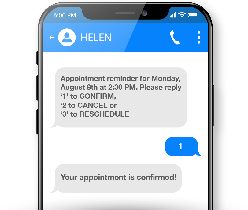 Smartphone showing text with patient reminder