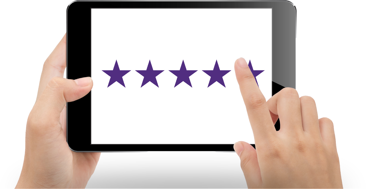 Tablet showing patient giving a 5 star review