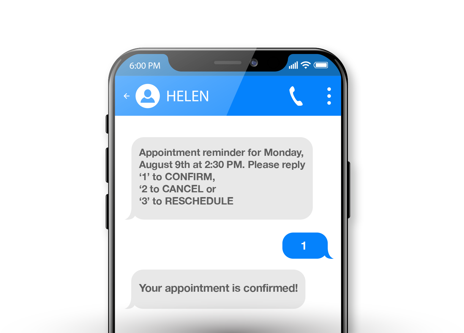 Smartphone showing text with patient reminder Smartphone showing text with patient reminder