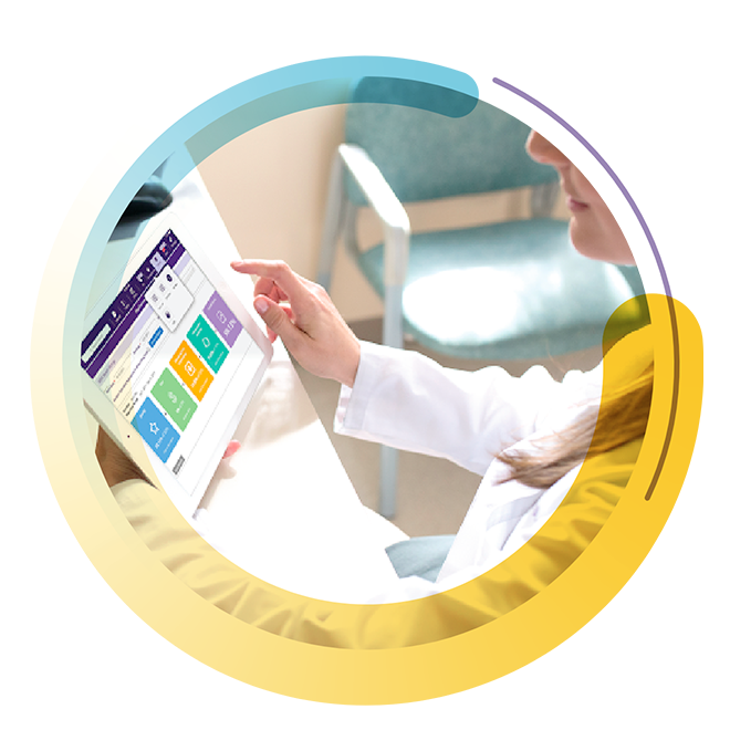 A clinician taps through EMA’s MIPS dashboard.