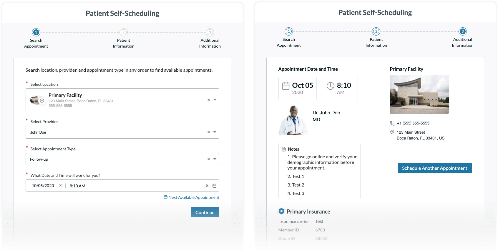 Patient Self-Scheduling interface Patient Self-Scheduling interface