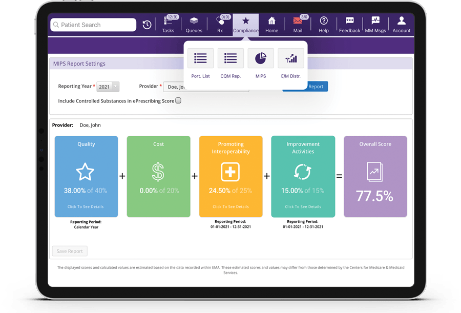 The MIPS dashboard shows how you’re tracking toward your MIPS goals