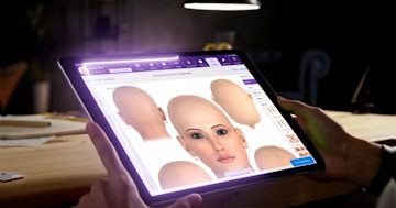 man holding ipad with dermatology software