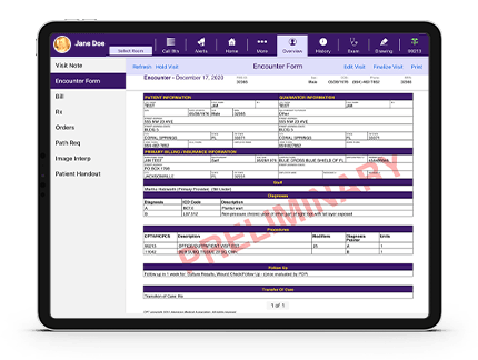 Screen displaying encounter form