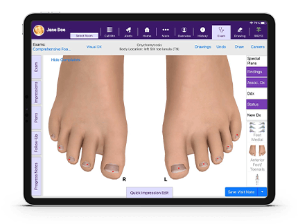 Screen displaying feet in EHR