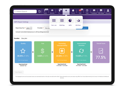 MIPS Smart Data Urology EHR Screen Display