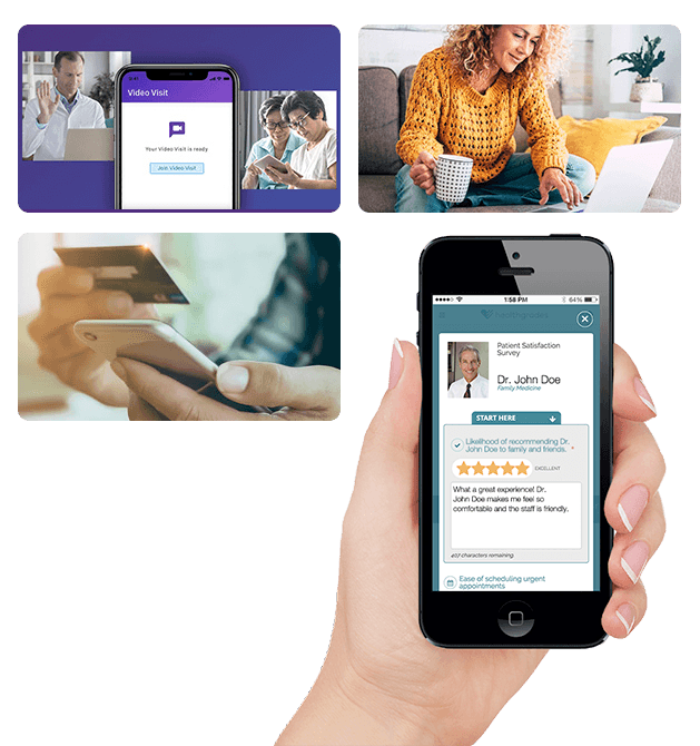 Image of patients and physician using their cell phones to communicate Image of patients and physician using their cell phones to communicate