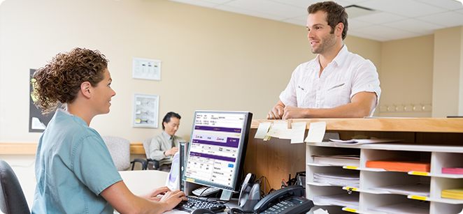 patient waiting at the front desk