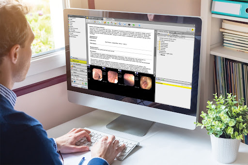 female on computer at home