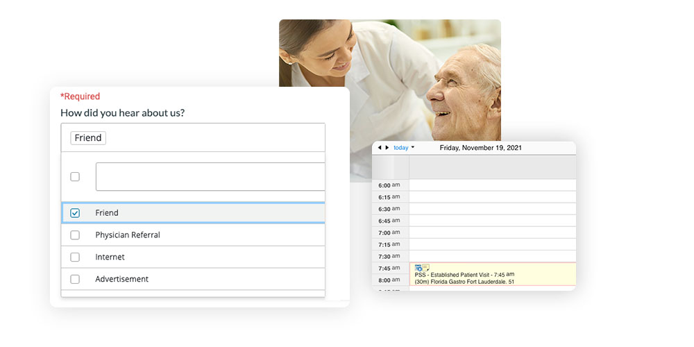 Photo of a gastroenterology practice staff member assisting a patient. Photo of a gastroenterology practice staff member assisting a patient.