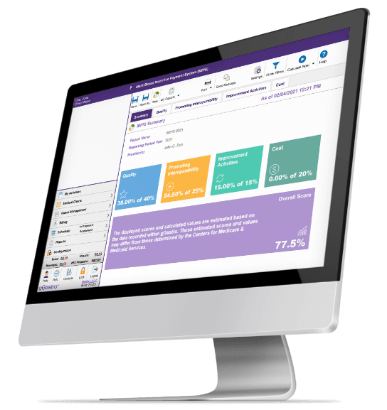 MIPS summary displayed on gastroenterology EHR on computer MIPS summary displayed on gastroenterology EHR on computer