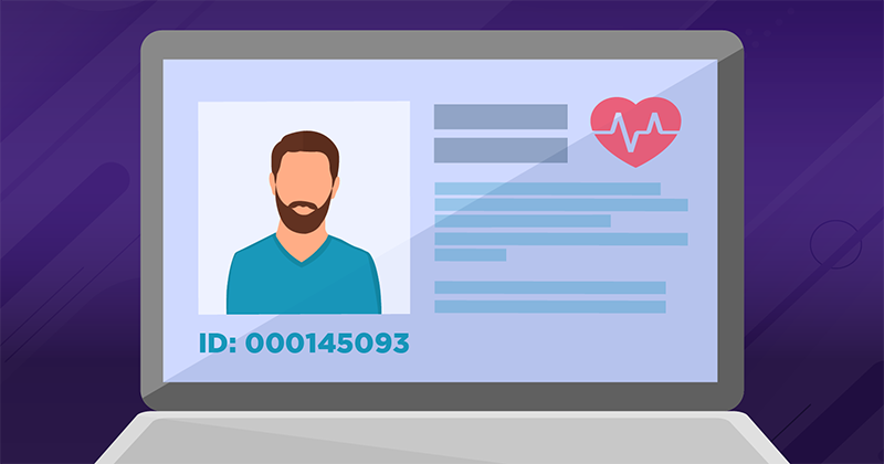 A man with a patient ID on a computer screen