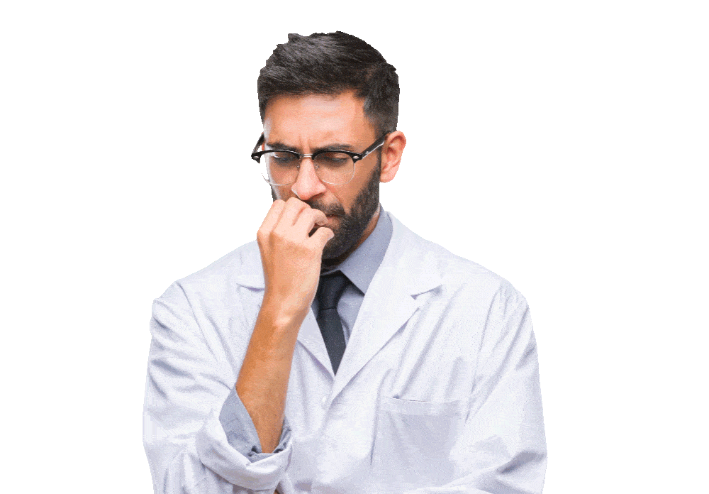 A doctor thinking things over. A doctor thinking things over.