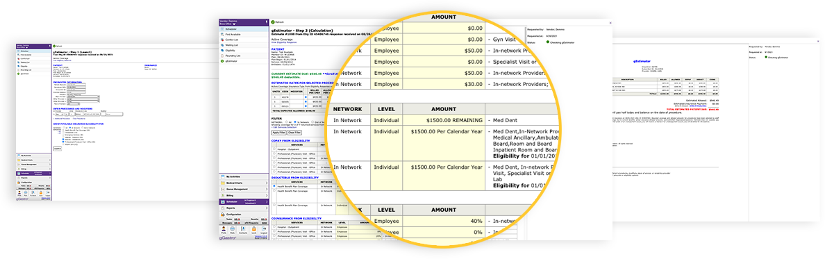 screenshots of gEstimator in browser